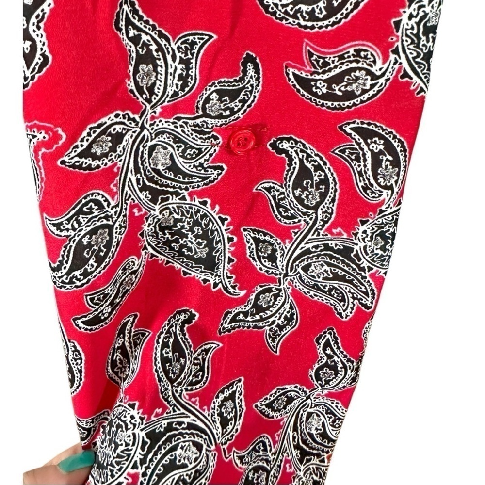 🌸Faded Glory- Red Paisley V Neck Tunic- Adj. Sleeve- Size 12-14 Large - Picture 7 of 10